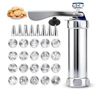 Pressa per biscotti a spruzzo, in acciaio inox, con 20 stencil e 8 beccucci in acciaio inox, macchina per biscotti, pressa per biscotti, pressa per biscotti per torte, dessert fai da te
