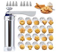 Pressa per Biscotti, Pistola per Dolci in Acciaio Inox, Pressa per Pasticceria, con 20 Stencil e 8 Beccucci, Biscotti Professionale, Pressa per Pasticceria per Realizzare e Decorare Biscotti Fai da Te