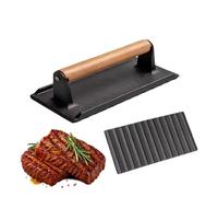 Pressa per bistecca, con manico in legno e smasher in ferro, antiaderente, per barbecue, tortilla, cucina e campeggio