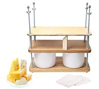 Pressa per formaggio in rovere naturale, spessore 18 mm, con pressa per formaggio in legno e 2 stampi per formaggi, 1,8 l, bianco, garza, molle e scala di misurazione inclusa