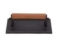 Pressa per Griglia in Ghisa 10x20 Cm Pressa per Carne per Hamburger e Pancetta con Manico in Legno di Faggio Distribuzione Uniforme del Calore e Grigliate Professionali (13x23 cm)