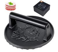 Pressa per Hamburger-Hamburger Smash Pressa per Isolamento Termico Maniglia-Pressa Hamburger in ghisa da 18 cm,Pressa per Pancetta,Hamburger attrezzo Rotonda per piastra-50 PC Carta per per Hamburger