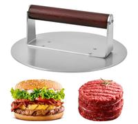 Pressa per hamburger, in acciaio inox con manico in legno, per hamburger, facile da pulire, per griglia piatta, carne, patty, bistecca, bacon, salsiccia, accessori professionali per barbecue (grande)