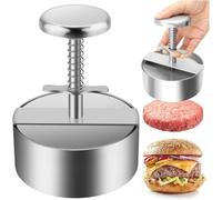 Pressa per hamburger, in acciaio inox, con pulsante a molla, per hamburger, per tortine di manzo, sushi, patate, feste, grigio, 11,5 x 14 cm