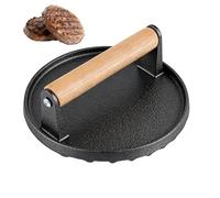 Pressa per Hamburger in Ghisa con Manico in Legno, Rotonda Smash Burger Press Ø 15,2 cm Nero Pressa per Hamburger per Bistecche, Burger, Carne, Pancetta, Panini, Salsicce