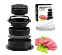 Pressa per hamburger quattro in uno, pressa per carne, pressa per sandwich, strumento manuale da cucina, 100 fogli di carta per olio di silicone nero inclusi
