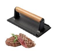 Presse À Gril En Fonte Plate - Robuste Poids À Steak | Manche Bois Anti-Chaleur | Accessoires Cuisson Pour Tacos Hamburgers Bacon Saucisses Viande, Ustensile Barbecue Cuisine Extérieur Professionnel