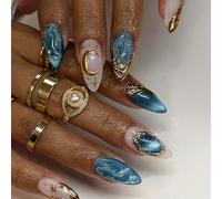 Presse sulle unghie da 24 Effetto occhi gatto scintillanti e disegni stellati del mare profondo utilizzando ABS vestibilità comoda e trasformazione della