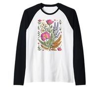 Pressed Wildflower Meadow Florist Botanical Art Maglia con Maniche Raglan