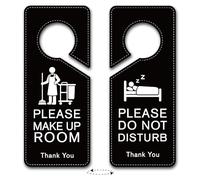 PRESSINART 2 Pezzi 2 Stili Segno di Non Disturbare in PVC Doppio Lato 9 x 4 Pollici Segno ResistentePlacca di Notifica Nera per Appendere alla Porta per La Camera da Letto di CasaHotelMotel