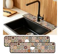 PRESSINART 2 Pezzi Tappetino per Rubinetto Stile Fiori per Lavello Da | Paraspruzzi per Lavello Da Cucina, Tappetino per Rubinetto con Motivo Vintage, Tappetino Assorbente e Asciugante In Terra