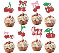 PRESSINART 24 Pezzi di 8 Stili di Cake Topper alle Ciliegie Rossi Decorazioni per Torte alle Ciliegie Tema Frutta con Bastoncino di bambù per Matrimoni Feste di Compleanno Festa Nuziale e Altre Cele