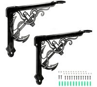 PRESSINART 2Pezzi di Staffa per Mensole A Forma di Ancora 6.77 x 8.27 x 0.08 Pollici Staffa Decorativa Pesante Nera in Ferro A Forma di Timone A Muro Stile Angolare Ornato Supporto per Cucina Camera