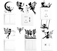 PRESSINART 4 Pezzi 4 Stili Adesivi per Interruttori della Luce Fatine in Vinile Nero Impermeabile Adesivi per Interruttori della Luce Peel And Stick Decor per La Casa Parete Camera da Letto