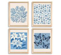PRESSINART 4 Pezzi Henri Matisse Wall Art Blue Matisse Poster Poster Boho Flower Butterfly Poster Minimalist Plant Leaves Artwork Immagini Astratte Stampe per La Casa per Soggiorno Camera da Letto