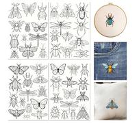 PRESSINART 51 Pezzi di Disegni per Ricamo Idrosolubili Motivi per Ricamo di Insetti Farfalla e Ape Tema Insetto Carta Trasferibile Lavabile Stick And Stitch per Principi Che Cuciscono A Mano