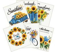 PRESSINART 6 Pezzi 6 Stili di Spugne Svedesi per Cucina Riutilizzabili Asciugatura Rapida Panno per Piatti Girasole Panno Floreale Blu con Motivo di Camion Spugna Assorbente in Cellulosa Panni per
