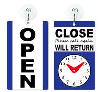 PRESSINART Blu Open Closed Sign Will Return Signs for Business Double Side Plastic Vinyl Adjustable Return Time Clock Hanging Plate for Stores Restaurants Bar Retail Barbershop 19 x 11 cm