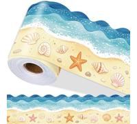 PRESSINART Bordi per Lavagna da Spiaggia Peel And Stick 196.9 x 3.9 Pollice | Orlo di Confine Dell'Oceano, Bordo di Bulletin Board Costiero Blu In PVC per Lavagna Bagno Cucina Piastrelle Retrocucina Arre