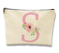 PRESSINART Borsa Trucco con Lettera S in Tela MonogrammataAstuccio con FioriCustodia Cosmetica con Zip da 10 x 7 pollicePiccolo Necessaire da per CompleanniRegali per AmiciLaureeMatrimoni
