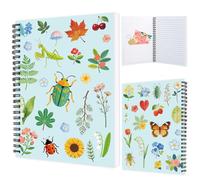 PRESSINART Quaderno A Spirale con Tema Natura 1 Pollice Taccuino A4 con Pattern di Insetti Piante e Fiori 100 Pagine Journal A Righe per università O Ufficio con Tasca Porta Blocco Note Forniture