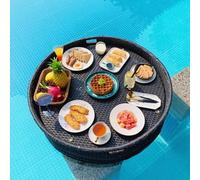 PRESSLAY Floating Pool Tray Float Lounge Refreshment Table Tray Rattan Woven Table Bar for Camping Party,B-80cm