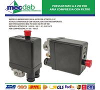 Pressostato A 4 Vie Per Aria Compressa Con Filtro 24 / 50 / 100 LT