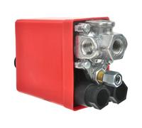 Pressostato verticale a quattro vie compatibile con compressori d'aria - per controllo di precisione 6-8 bar, peso leggero 297 g, struttura in plastica/metallo, alloggiamento rosso (quattro fori)