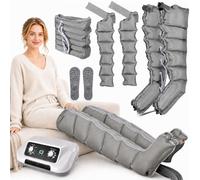 Pressoterapia per Casa 6 Camere (Grigio, 2 Gambe + 2 Braccia + 1 Addome L) | Pressoterapia Linfodrenaggio Professionale, Apparecchio Massaggiatore Gambe Addome E Braccia, 0-30 Min, 0-240 mmHg