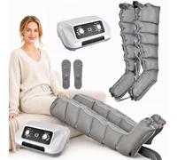 Pressoterapia per Casa 6 Camere (Grigio, 2 Gambe) | Pressoterapia Linfodrenaggio Professionale, Apparecchio Massaggiatore Gambe Addome E Braccia, 0-30 Min, 0-240 mmHg