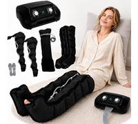 Pressoterapia per Casa 6 Camere (Nero, 2 Gambe + 2 Braccia + 1 Addome) | Pressoterapia Linfodrenaggio Professionale, Apparecchio Massaggiatore Gambe Addome E Braccia, 0-30 Min, 0-240 mmHg
