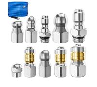 Pressure Washer Nozzle - Rotating Button Attachment, 10-Piece Set with High-Pressure Spray, Stainless Steel Construction, Heavy-Duty Cleaning Tool, For Kitchen Bathroom Floor Drain Grease