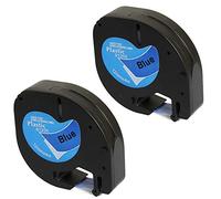 Prestige Cartridge 2 Nastri per Etichette Plastica compatibili per Dymo LetraTag 91205 S0721700 S0721650 Nero su Blu 12mm x 4m | per Dymo LetraTag LT110T, LT100H, LT100T, QX50, XR
