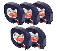 Prestige Cartridge 5 Nastri per Etichette Plastica compatibili per Dymo LetraTag 91203 S0721680 S0721630 Nero su Rosso 12mm x 4m | per Dymo LetraTag LT110T, LT100H, LT100T, QX50, XR