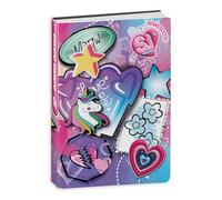 PRESTIGE & DELUXE Agenda compatibile con Diario Scuola Seven SJ Girl unicorno Love Fucsia Viola 2025-2026 datato F.to standard 20x15 cm + portachiave paillettes e penna colorata