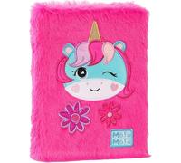 PRESTIGE & DELUXE Agenda compatibile con scuola diario Mofu Mofu unicorno fucsia Copertina in Plush 2025-2026 datato F.to Standard 13 x 18,5H cm + portachiave paillettes e penna multicolore