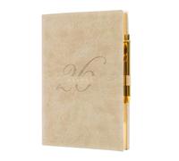 PRESTIGE & DELUXE Agenda Giornaliera copertina Flessibile Marrone linea Gold taglio pagine oro 2026 12 Mesi 10x15 cm con penna dorata Intempo + penna a scatto e segnalibro
