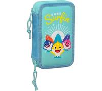 PRESTIGE & DELUXE Astuccio 2 pian Baby Shark Surfing contiene 28 pezzi per la scuola Dim. 12,5 x 4 x 19,5 cm