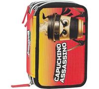 PRESTIGE & DELUXE Astuccio Brainrot Capuchino Assassino scuola primaria - 3 piani zip completo di cancelleria colori, pennarelli, penne + set scrittura,portachiave Brainrot e 10 card