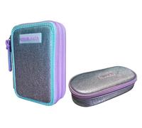 PRESTIGE & DELUXE Astuccio Corredo Tinta Unita Pool Over 3 Cerniere Gradient Azzurro Viola completo di cancelleria + astuccio ovale Zip per Scuola Bambina Ragazza + portachiave e penna colorata
