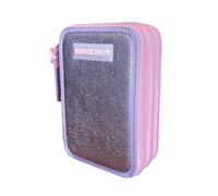 PRESTIGE & DELUXE Astuccio Corredo Tinta Unita Pool Over 3 Cerniere Gradient Glamour Elegant Rosa Viola completo di cancelleria per Scuola Bambina Ragazza + portachiave e penna colorata