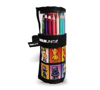 PRESTIGE & DELUXE Astuccio rotolo Stumble Guys Tinta Unità Nero con 24 pastelli colorati per la scuola - chiusura strappo - + Omaggio portachiavi personaggio