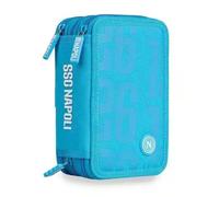 PRESTIGE & DELUXE Astuccio Scuola 3 Zip Napoli Ufficiale 45 Pezzi, Azzurro | Pennarelli, Pastelli, Cancelleria Inclusa, Penne | Cerniere Rinforzate + portachiave squadra