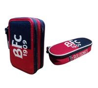 PRESTIGE & DELUXE Astuccio scuola Bologna RossoBlu - 3 piani chiusura zip - completo di cancelleria + Astuccio ovale zip + omaggio portachiave