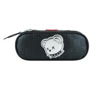 PRESTIGE & DELUXE Astuccio Scuola Disegno 38 Bear Argento Nero ovale chiusura zip 22x8x5 cm + Omaggio portachiave paillettes e penna multicolore