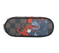 PRESTIGE & DELUXE Astuccio Scuola Disegno 38 Bear orso ovale nero marrone chiusura zip 22x8x5 cm + Omaggio portachiave fischietto e penna multicolore