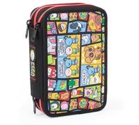 PRESTIGE & DELUXE Astuccio Scuola Pera Toons 3 piani zip completo + portachiave fischietto e Ricambio doppio set colori + 12 pastelli e 12 pennarelli