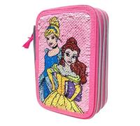PRESTIGE & DELUXE Astuccio Scuola Principesse con pailettes Rosa 3 Piani zip completo + omaggio portachiave con paillettes e penna glitterata