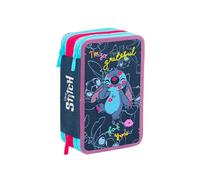 PRESTIGE & DELUXE Astuccio Scuola Stitch Blu 3 piani completo + omaggio portachiave paillettes e penna colorata