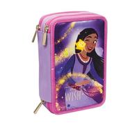 PRESTIGE & DELUXE Astuccio Scuola Wish Strong Heart Cuore 3 piani zip completo + portachiave pailettes e doppio set colori - 12 pastelli e 12 pennarelli
